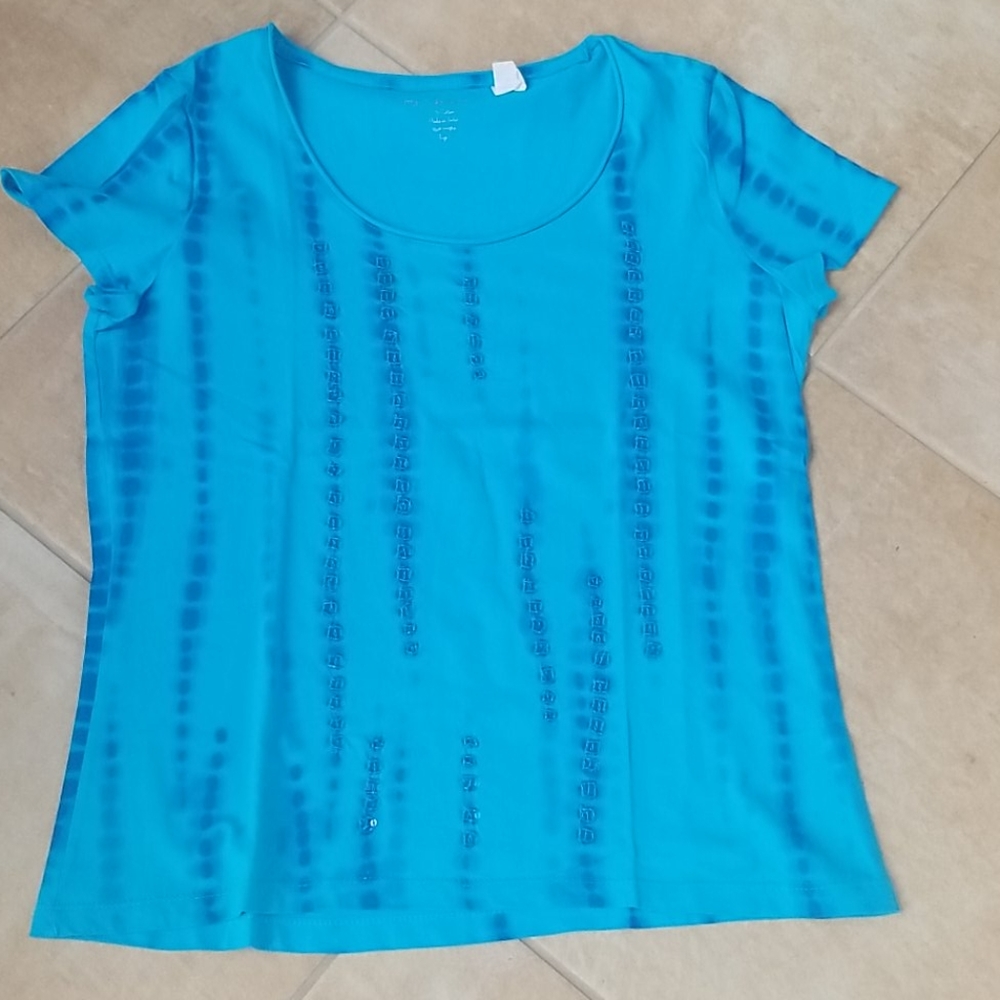 Chicos teal sequin cotton tee medium - Picture 7 of 11